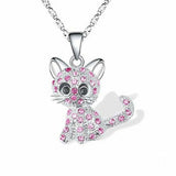 Silberne Babykätzchen und farbige Zirkonia Halskette – Rosa