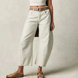 Hoch Taillierte Damenjeans mit Weitem Bein – Weiß