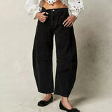 Hoch Taillierte Damenjeans mit Weitem Bein – Schwarz