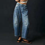 Hoch Taillierte Damenjeans mit Weitem Bein – Dunkelblau