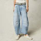 Hoch Taillierte Damenjeans mit Weitem Bein – Hellblau
