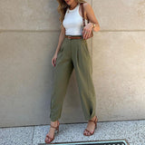 Hoch taillierte Hose mit eleganter Silhouette – Armeegrün