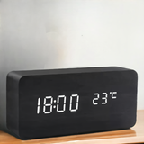 Moderner LED Digital Wecker aus Holz – Schwarz