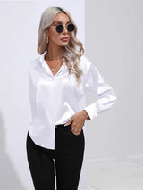 Elegante Satinbluse mit langen Ärmeln - Mühelos und luxuriös – Weiß