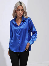 Elegante Satinbluse mit langen Ärmeln - Mühelos und luxuriös – Marineblau