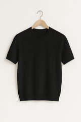 Hudson Strick T-Shirt Herren Kurzarm – Schwarz