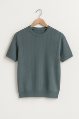 Hudson Strick T-Shirt Herren Kurzarm – Blau