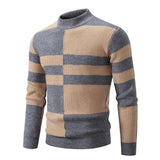Bequemer gestrickter Herrenpullover mit Rundhalsausschnitt – Grau – Khaki