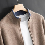 Reißverschluss Strickjacke Für Herren | Minimalistischer Stil Mit Stehkragen – Khaki