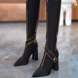 Kinnera – Kniehohe Lederstiefel – Schwarz