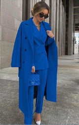 Ofelya - Elegantes Zweireiher Anzugset Mit langem Mantel – Dunkelblau