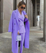 Ofelya - Elegantes Zweireiher Anzugset Mit langem Mantel – Blau