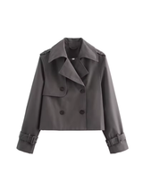Damen Trenchcoat mit Reverskragen und Gürtelmanschetten – Grau