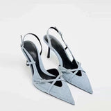 Lumiere | Elegante Denim Slingback Pumps mit spitzer Zehenpartie – Denim Blau