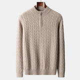 Herrenpullover | Halber Reißverschluss und strukturierte Maschen – Beige