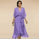 Marta | Damen Chiffonkleid V-Ausschnitt – Fließendes Chiffon Kleid – Violett