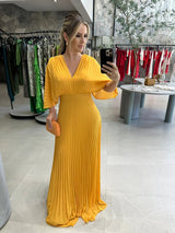 Valerija - Lebhaftes Maxi Kleid Mit Falten – Gelb