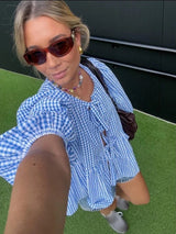 Damen Sommer-Top mit Puffärmeln – Gestreift, Leicht & Trendy – Blau
