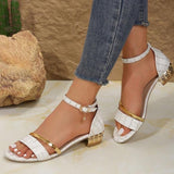 Elisa - Damen Glitzer-Sandalen mit Blockabsatz und Knöchelriemen – Weiß