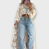 Maiva – Lange Bluse aus transparenter Spitze – Weiß