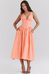 Elodie | Drapiert Hochzeitsgastkleid – Pfirsich