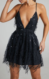 Stylisches Pailletten Minikleid für Damen - Festivalkleid, Abendkleid und elegant – Schwarz