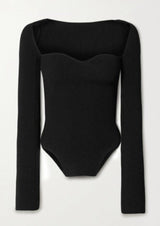 Damen Schwarz Gestrickt Lang Shirt – Schwarz