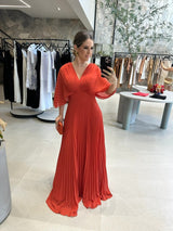 Valerija - Lebhaftes Maxi Kleid Mit Falten – Rot