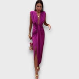 Oriane – Drapiertes Abendkleid mit tiefem Ausschnitt – Violett