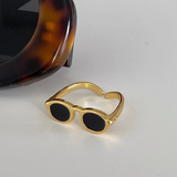 Schwarzer Emaille glasierte Gläser Ring – Goldene