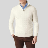 Hochwertiger kaschmir-herrenpullover mit reißverschluss – Weiß
