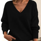 Mordane – Eleganter Langarm Pullover Mit V-Ausschnitt – Schwarz