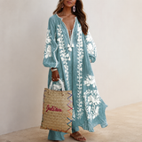 Nelia - Lockeres Boho-Sommerkleid mit Blumenprint – Hellblau