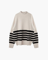 Emily | Hoher Hals Schwarze Streifen Übergröße Strickpullover – Creme