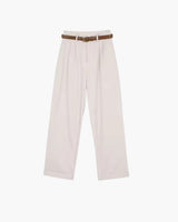 Ava | Plissiert High-Waist Baggy-Hosen mit Gürtel – Creme