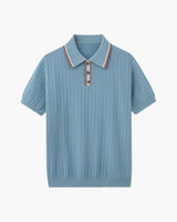 Theo | Sommer Strick-Poloshirt mit Kontrastkragen – Hellblau