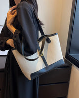 Amelia | Canvas Schulter Handtasche mit Lederdetails & Drehverschluss – Schwarz