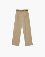 Ava | Plissiert High-Waist Baggy-Hosen mit Gürtel – Khaki
