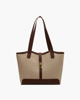 Amelia | Canvas Schulter Handtasche mit Lederdetails & Drehverschluss – Braun