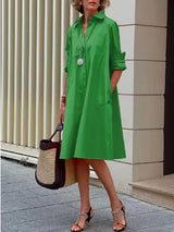 Kahleah – Elegantes Hemdkleid Mit Taschen – Grün