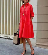Kahleah – Elegantes Hemdkleid Mit Taschen – Rot