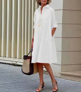 Kahleah – Elegantes Hemdkleid Mit Taschen – Weiß