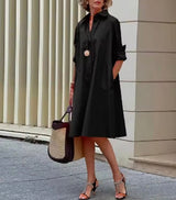 Kahleah – Elegantes Hemdkleid Mit Taschen – Schwarz