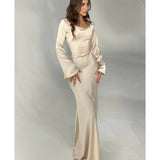 Elegantes Langes Satin-Kleid Mit Taillierter Passform Für Damen | Ideal für Frühling/Sommer – Sand