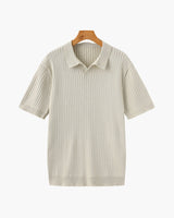 Christian | Herren Kurzarm Fein Rippenstrick Polo-Shirt – Beige
