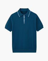 Theo | Sommer Strick-Poloshirt mit Kontrastkragen – Blau