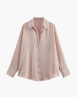 Satin-Style Damenbluse mit Knopfleiste – Elegant, Fließend & Zeitlos – Rosa