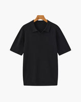 Christian | Herren Kurzarm Fein Rippenstrick Polo-Shirt – Schwarz