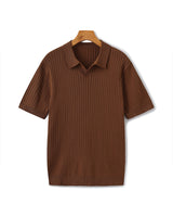 Christian | Herren Kurzarm Fein Rippenstrick Polo-Shirt – Braun