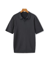 Christian | Herren Kurzarm Fein Rippenstrick Polo-Shirt – Dunkel Grau
